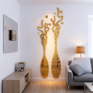 Golden Abstract Mirror Acrylic Wall Decor 2 Pcs Sat